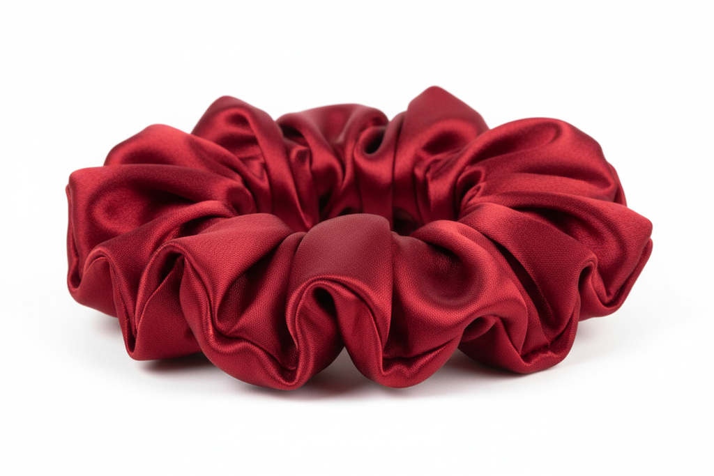 Make image of strachable on scale 10 inch. XXL red silk satin scruchie